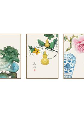 新中式客厅装饰画餐厅三联画禅意挂画24民俗水墨画二十四节气壁画