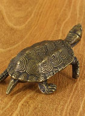 新款黄铜复古乌龟家居办公桌面小摆件实心文玩茶宠镇纸笔架