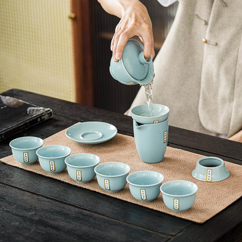 汝窑开片功夫茶具套装商务礼品整套礼盒办公会客泡茶壶送客户 - 图2