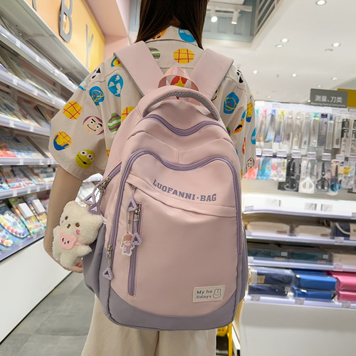 书包初中女生高中生大容量旅行双肩包大学生2023新款轻便简约背包 - 图1