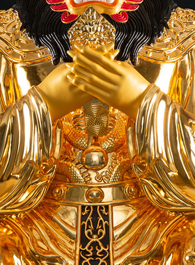 铜中式佛堂铜鎏金龙王爷装饰摆件