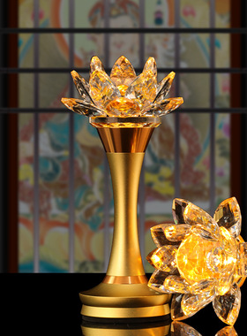 合金中式佛堂莲花灯七彩装饰摆件