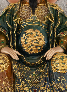 铜中式佛堂铜鎏金真武大装饰摆件