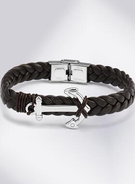 DH7船锚钛钢麻花皮绳情侣手链