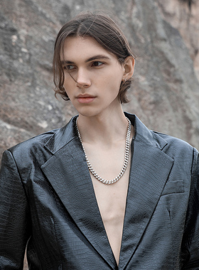 DH7圆磨链简约钛钢古巴项链男