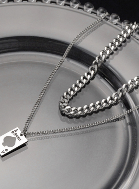 黑桃A叠戴锁骨链DH7钛钢男女