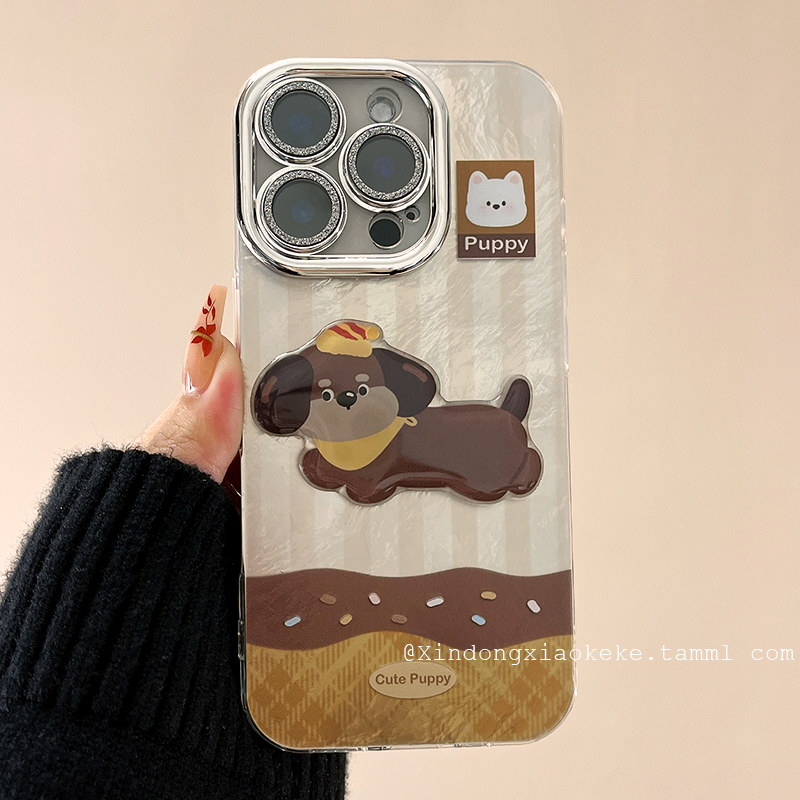 可爱卡通立体腊肠狗适用苹果iPhone16ProMax手机壳带镜头膜15pro新款14硅胶13小众15女款14pro情侣12创意全包