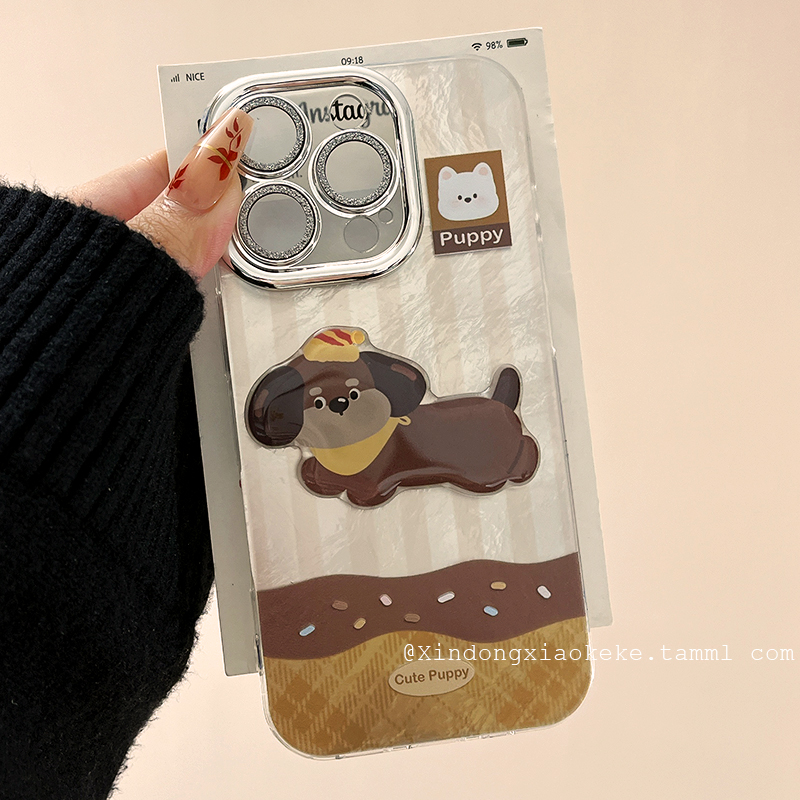 可爱卡通立体腊肠狗适用苹果iPhone16ProMax手机壳带镜头膜15pro新款14硅胶13小众15女款14pro情侣12创意全包