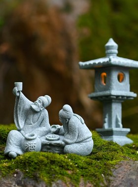 极速微景c观仿真下棋老者摆件盆景假山水景鱼缸造景桌面对弈老头