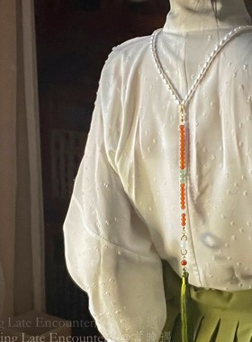 极速国风b压襟汉服长款项链新中式古风背云流苏璎珞明制马面裙旗