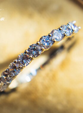 日韩镶嵌5A锆石经典925银排钻戒指简约百搭叠戴超闪银戒银饰