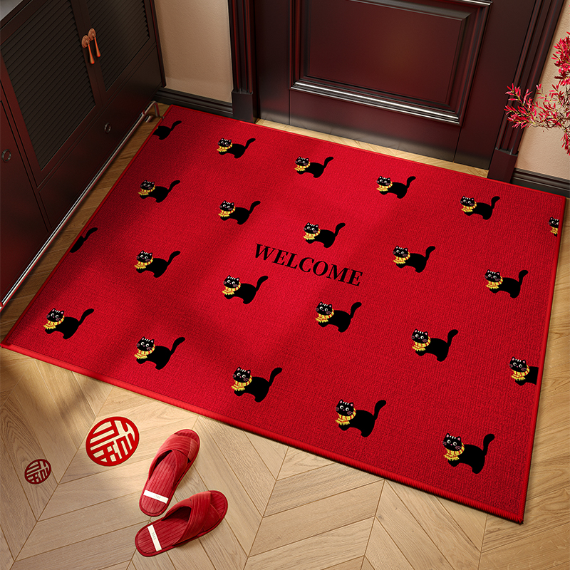 红色小狗入户门地垫2025新款喜庆防滑除尘脚垫玄关进门大门口地毯 - 图0
