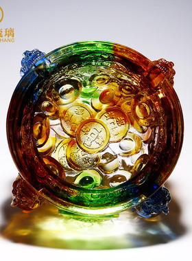 琉璃聚宝盆摆件貔貅工艺品客厅家居水晶装饰朋友店铺开业乔迁礼物