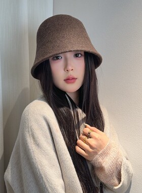 秋冬季休闲旅游渔夫帽素颜遮脸水桶帽女显脸小羊毛保暖高级感帽子