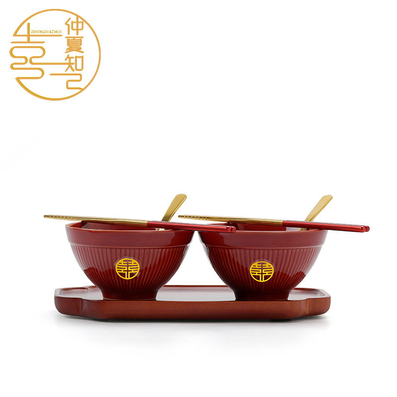 仲夏知己结婚喜碗筷一对送新人新婚礼物女方陪嫁订婚礼品对碗套装,淘宝优惠券,粉丝福利购,淘宝优惠卷