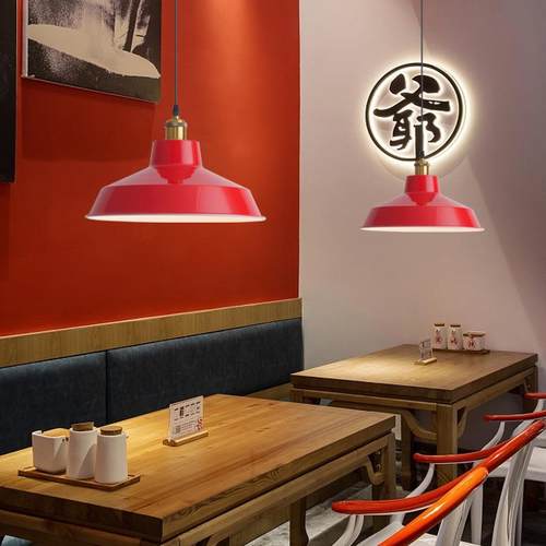 现货复古餐厅吊灯火锅店铺灯具简约饭店咖啡厅商用红色铁艺灯罩 - 图0