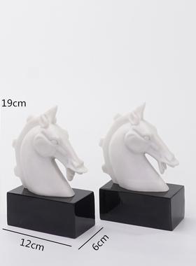 现代新中式创意白色马头r书档书靠办公室书房书柜客厅酒柜装饰摆