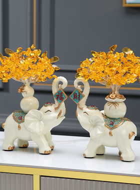 大象摆件发财树玄关客厅酒电视柜工艺乔迁送礼礼品新家居软装饰品