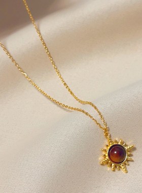 法式复古小众设计美拉德风虎眼石项链女轻奢百搭气质高级感锁骨链