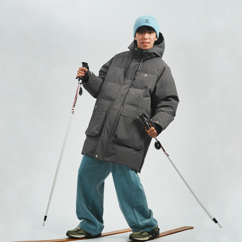 ACMEITEM爱棵米 户外长款连帽羽绒外套宽松保暖可调节羽绒服男女