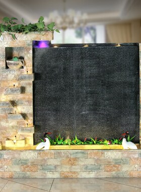 简约水幕墙瀑布喷泉流水招财屏风玄关隔断酒店大厅庭院景观摆件
