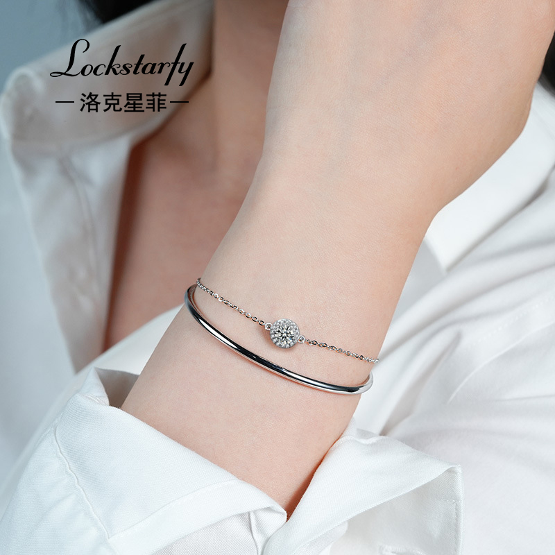 洛克星菲轻奢大牌莫桑石叠戴手链女生日告白送女友送老婆礼物手饰 - 图2