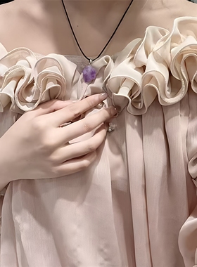 天然紫水晶原石吊坠男女情侣款项链矿石宝石头挂件生日礼品