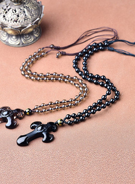 冰种黑曜石十字架吊坠男项