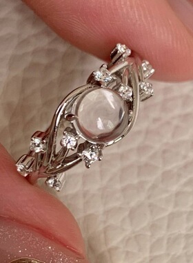 Vintage中古白水晶镂空缠绕戒指