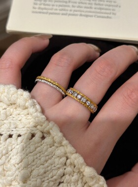 高级感方圆钻排钻花纹素圈戒指