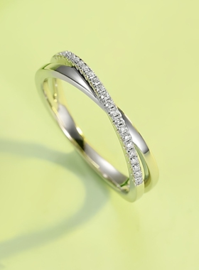 轻奢风简约镶钻交织情侣戒指