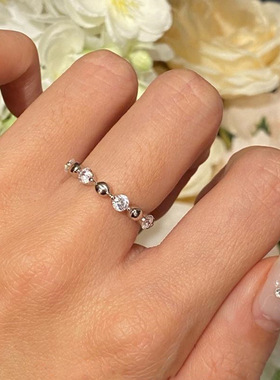 法式轻奢小众圆珠戒圈镶锆石戒指