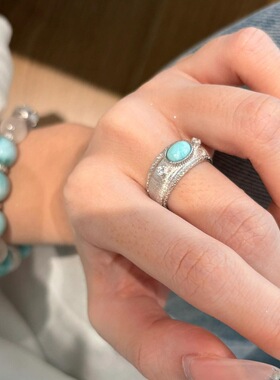 Vintage中古拉丝镶钻绿松石戒指