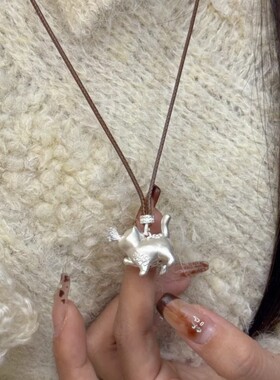 新中式可爱猫与蝴蝶长款吊坠项链