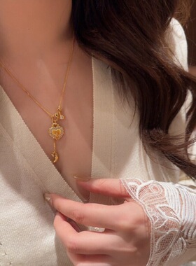 Vintage中古拉丝爱心流苏月亮项