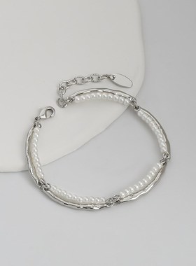 真金电镀气质双层手链女小众设计感珍珠手饰品个性简约百搭手链