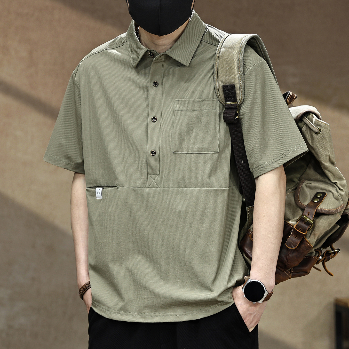 美式工装冰丝短袖Polo衫男夏季2026新款潮牌宽松休闲透气速干衬衫,淘宝优惠券,粉丝福利购,淘宝优惠卷