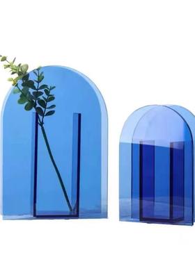 现代简约灰色插花玻璃花瓶 餐桌装饰花器家居桌面摆件客厅