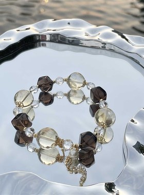 天然茶水晶白水晶黄水晶方块手链手串