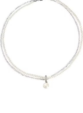 轻奢小众设计感双层叠戴碎银子麻花珍珠项链 复古气质爆款锁骨链