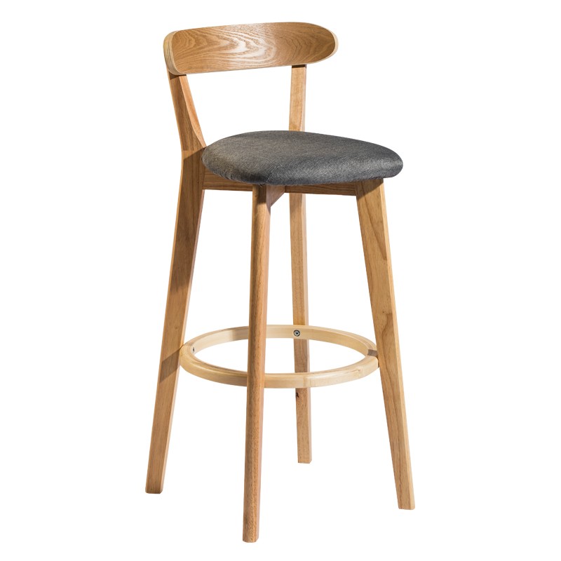 实木靠背吧台椅现代简约高脚凳吧台凳奶茶店前台家用北欧酒吧椅子 - 图3