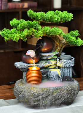 招财盆景假山流水喷泉摆件办公室客厅桌面风水轮装饰公司乔迁礼品