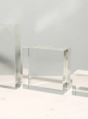 现代创意轻奢透明水晶玻璃摆件底座拍摄道具样板间客厅装饰品摆设