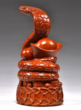 花梨木雕摆件蛇实木质动物生肖家居客厅办公书架装饰红木工艺礼品