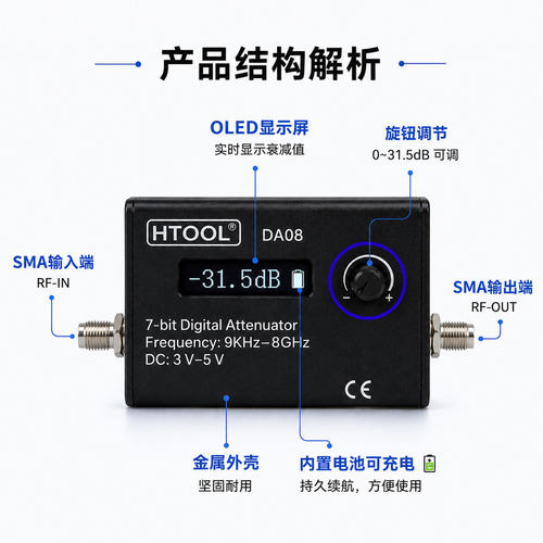 9KHz~8GHz射频衰减器 衰减0~31.5dB 宽频 数显 可调节式衰减模块 - 图1