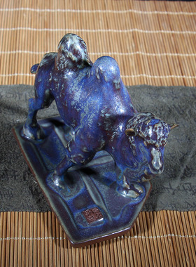 钧瓷摆件炭烧纯手工卢钧陶瓷茶宠动物骆驼陈俊才大师纯手工茶玩