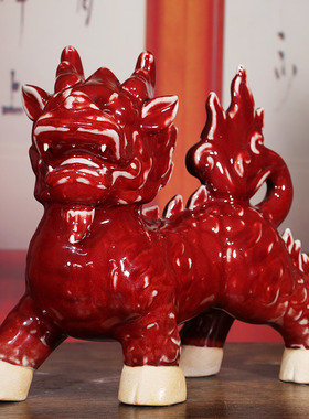 禹州神垕钧瓷麒麟貔貅现代家居钧窑工艺品窑变摆件客厅镇宅送礼