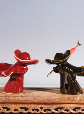 禹州神垕钧瓷茶宠小摆件钧瓷林冲纯手工香插创意居家办公桌面书房