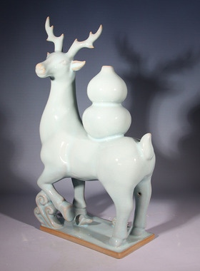 禹州神垕钧瓷摆件福禄一对两只装鹿高档家居玄关客厅古风动物摆件