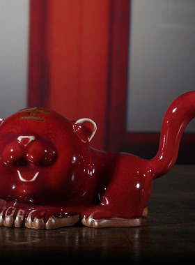 钧瓷可爱老虎小摆件虎年创意陶瓷礼物生日祝福手工桌面办公桌治愈